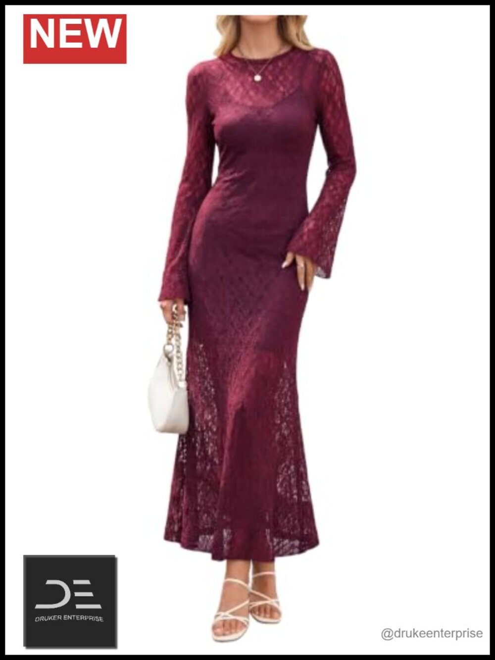 Lace Maxi Dress Long Sleeve Formal Wedding Guest